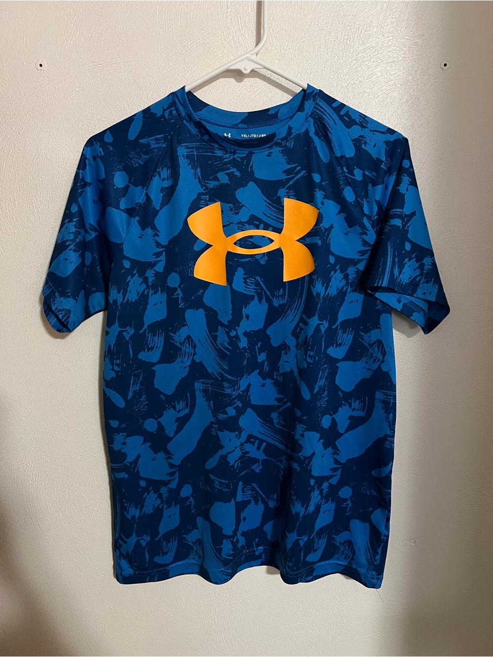 UNDER ARMOUR Classic Athletic Quick Dry Logo T Shirt Blue Orange Boy's Size XL